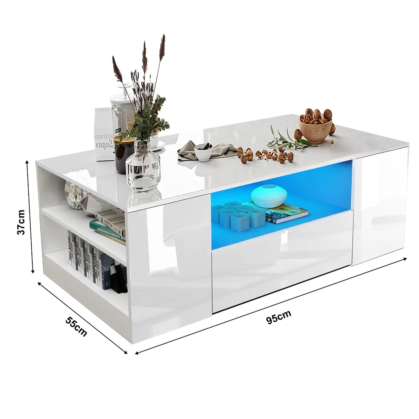 White High Gloss Coffee Table with Led Lights