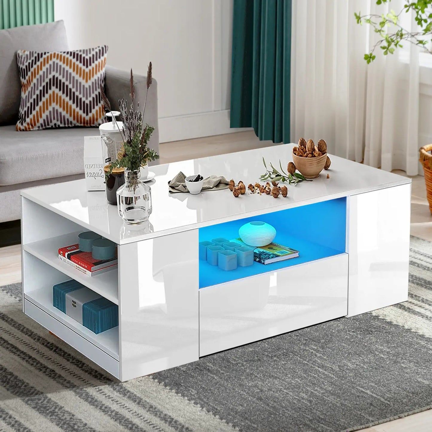 White High Gloss Coffee Table with Led Lights