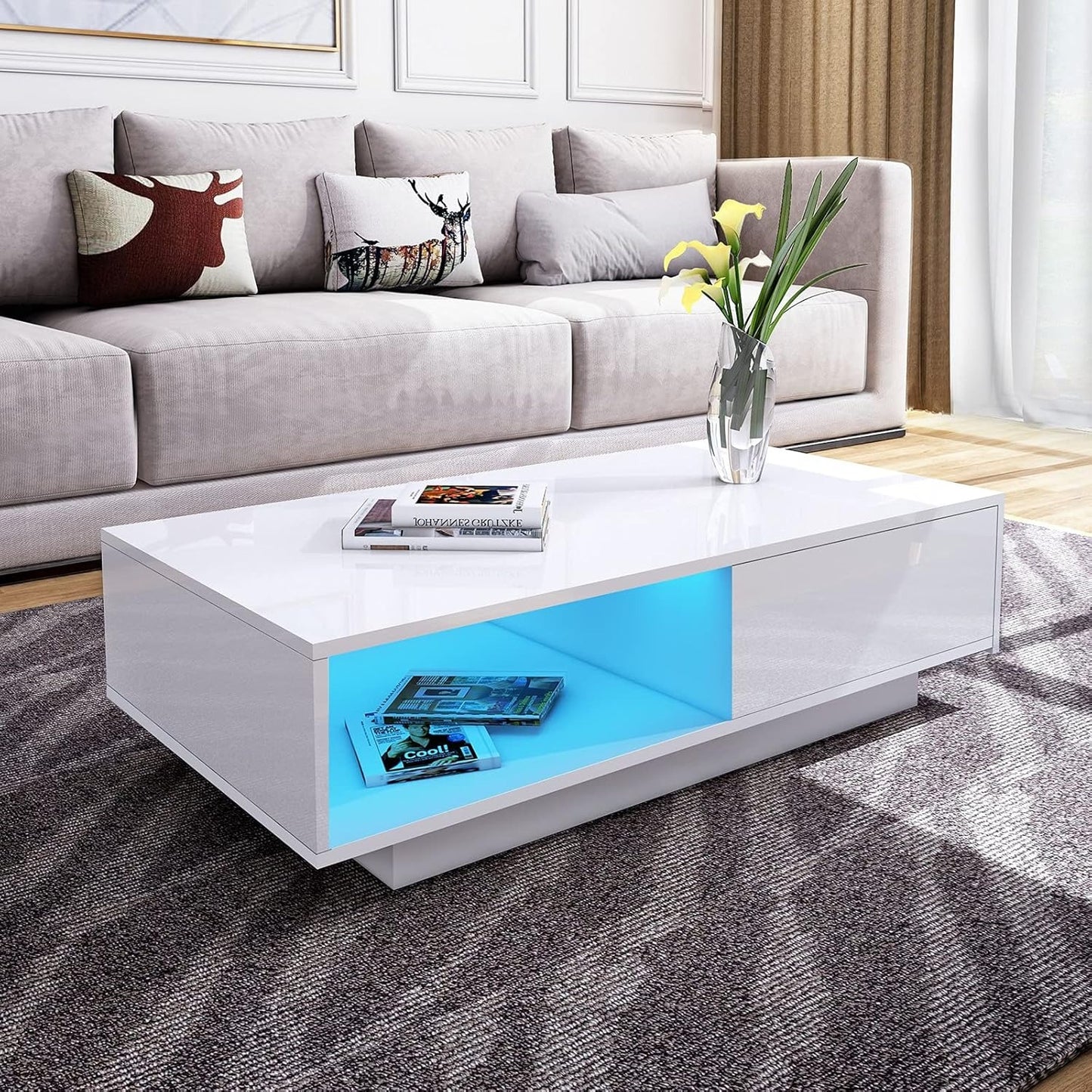 White High Gloss Coffee Table with LED lights