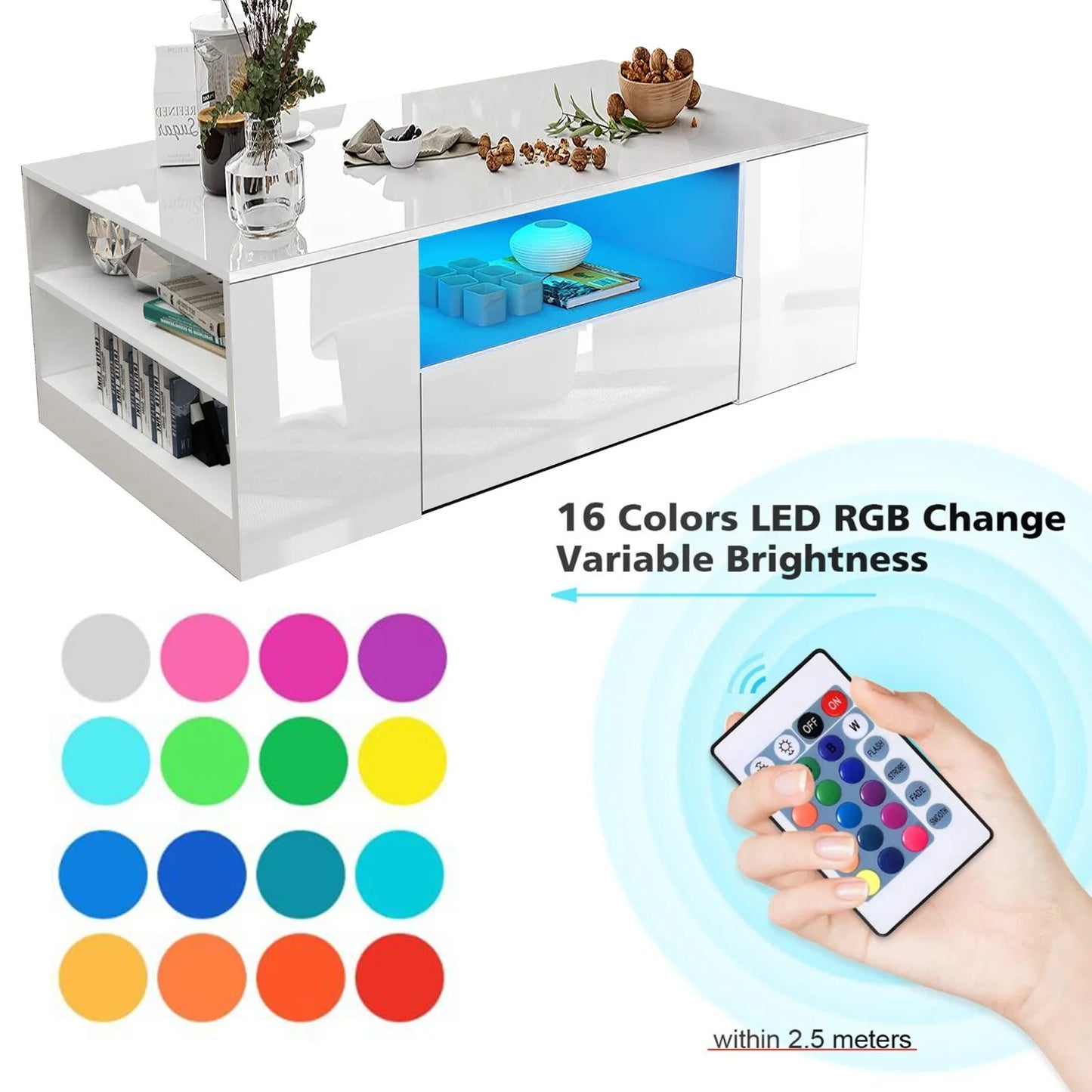 White High Gloss Coffee Table with Led Lights