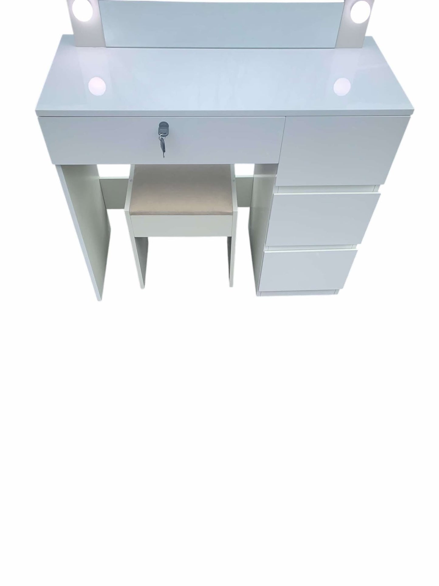 High Gloss White Dressing Table with Stools and Led Light Bulbs