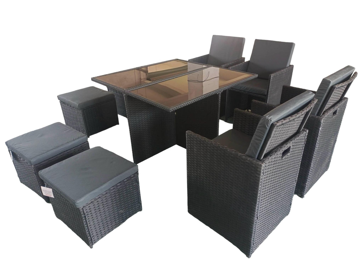 Black Cube Rattan Garden Furniture Set Outdoor 9 pieces + Rain Cover