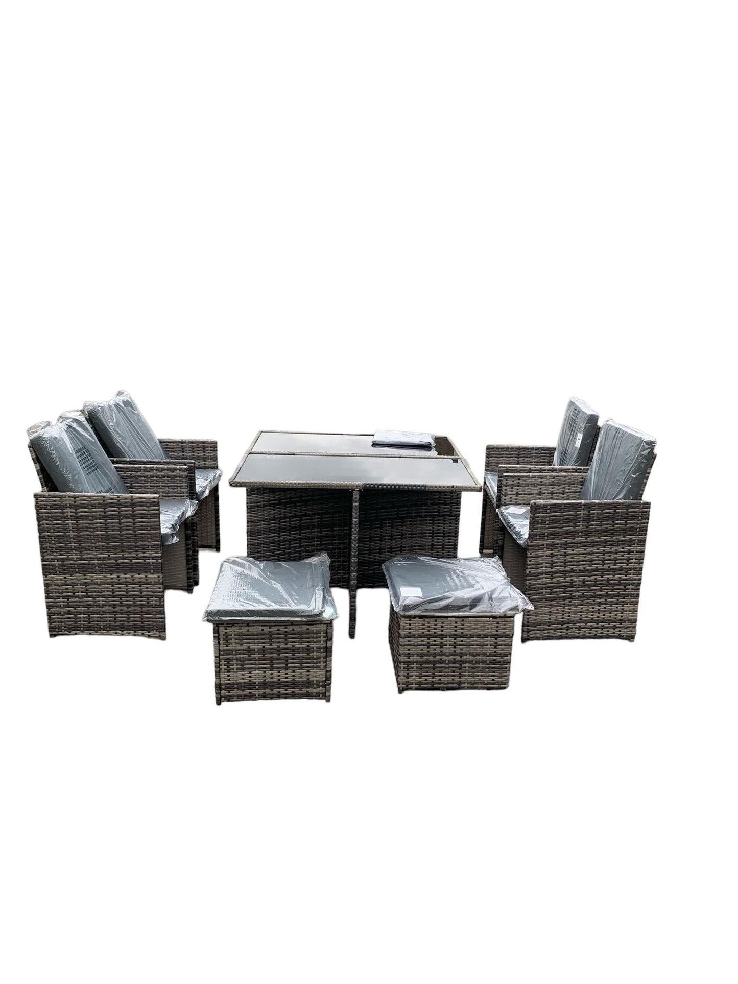 Grey Cube Garden Furniture Set Outdoor 9 pieces + Rain Cover