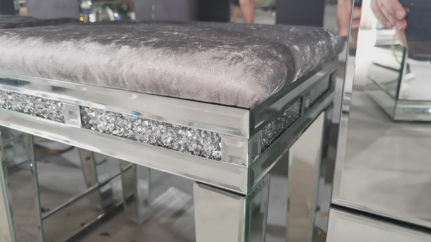 Diamond Crush Mirrored Dressing Table with Stools and Mirror and Led light Bulbs