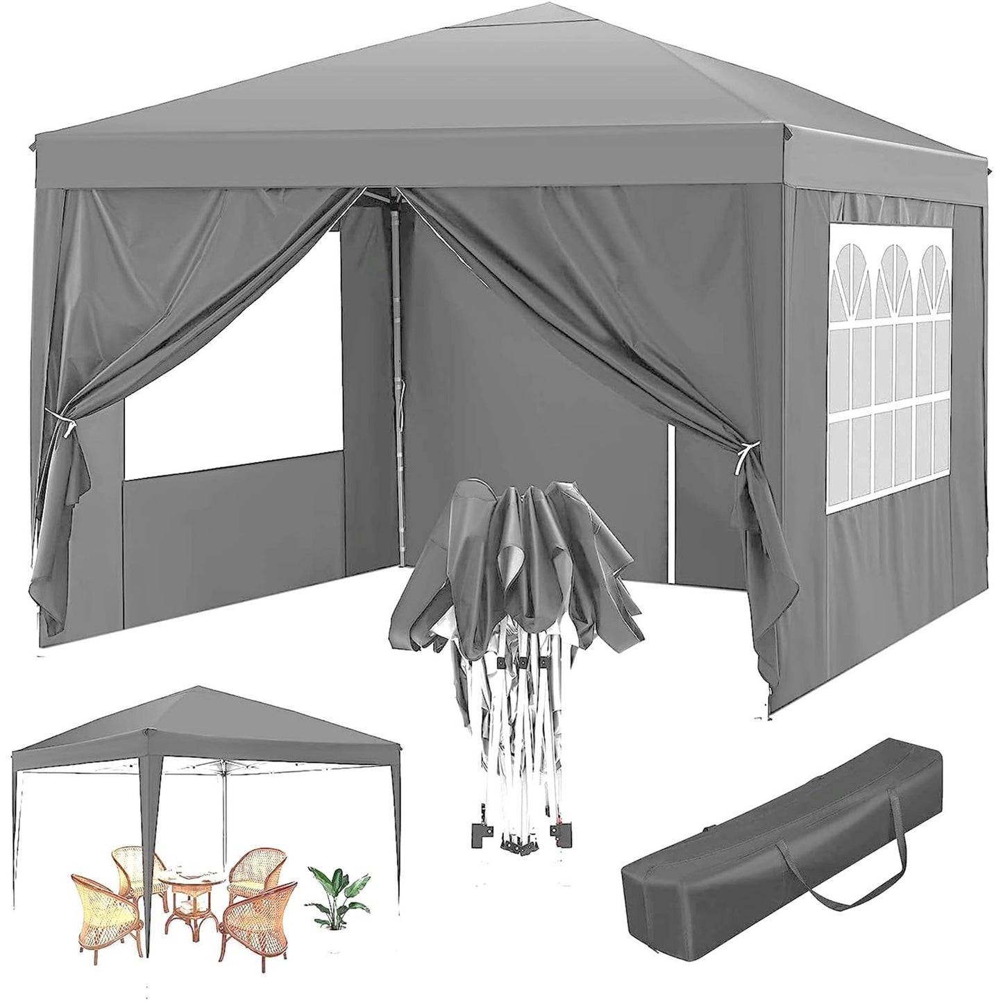 Pop Up Gazebo 3 x 3m with 4 sand bags and sides