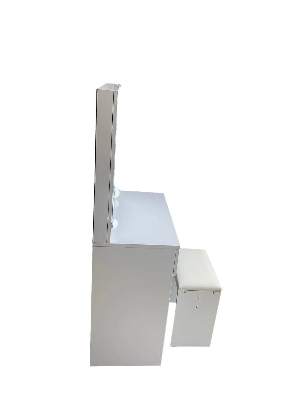 Light Grey Gloss Dressing Table With LED light Bulbs and Stool