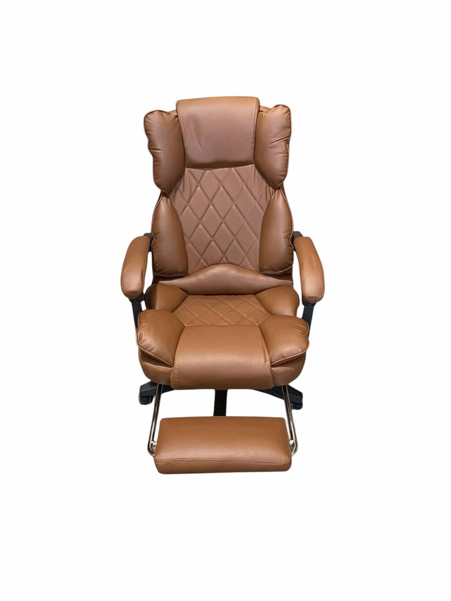 Brown Executive Leather Office Chair Diamond Stitches