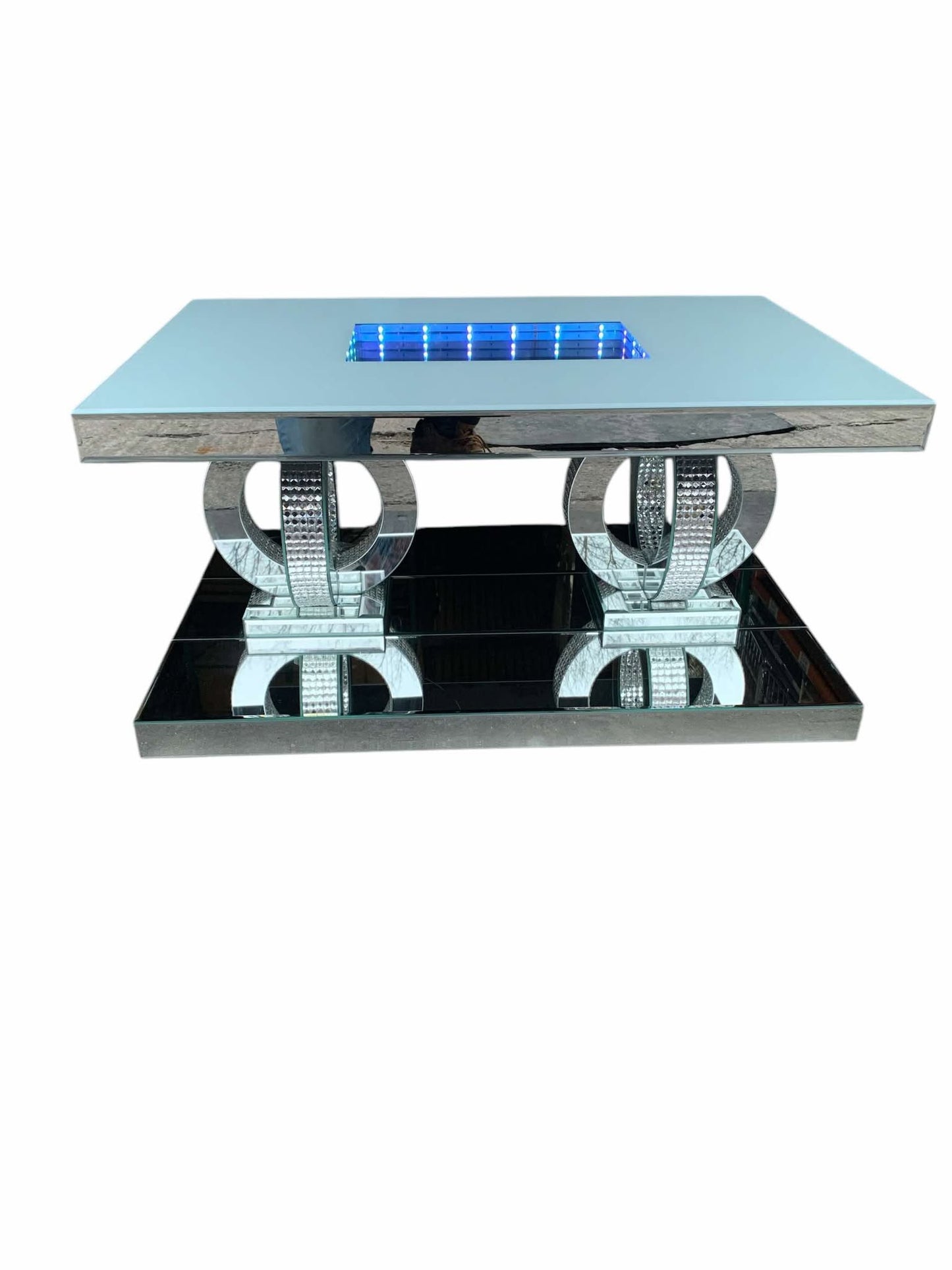 Diamond Crush Mirrored Coffee Table with LED lights