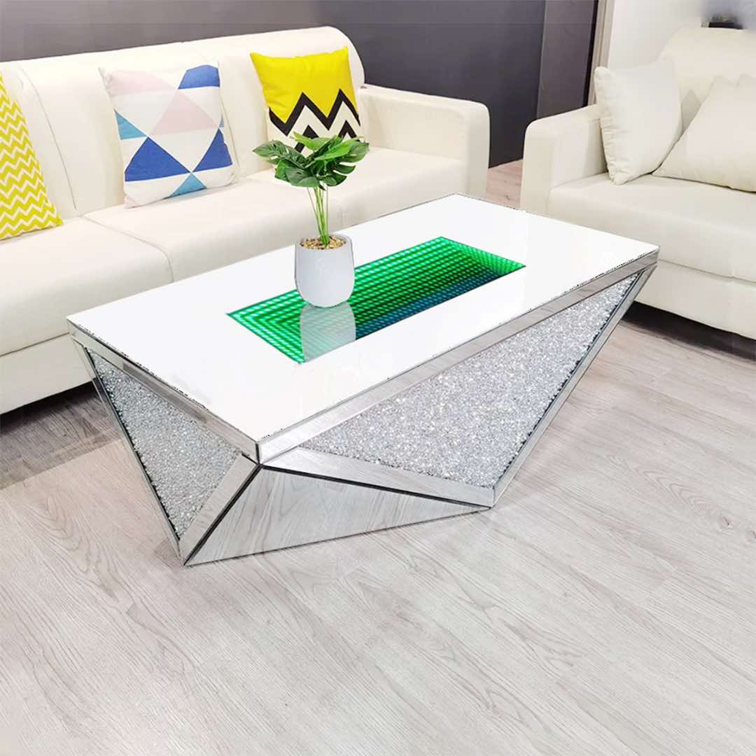 Diamond Crush Mirrored Coffee Table with LED lights