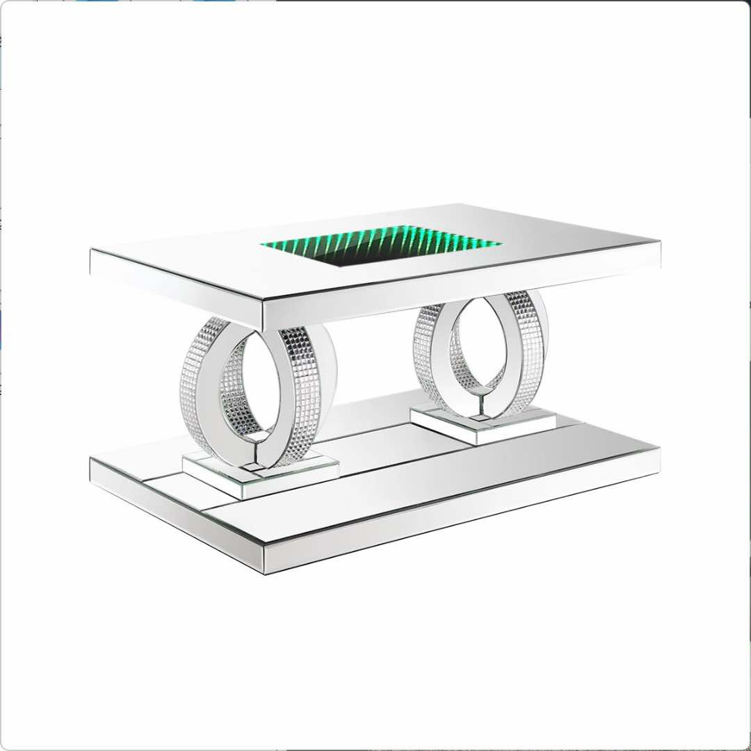 Diamond Crush Mirrored Coffee Table with LED lights