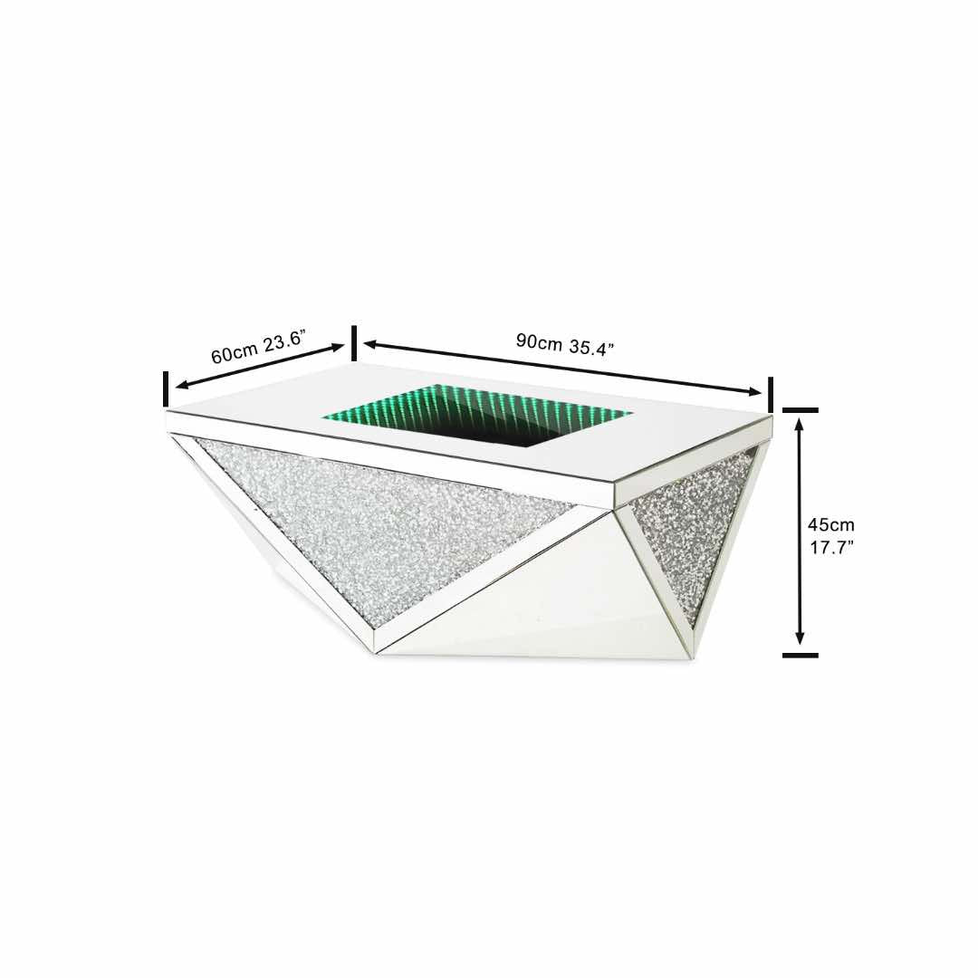 Diamond Crush Mirrored Coffee Table with LED lights