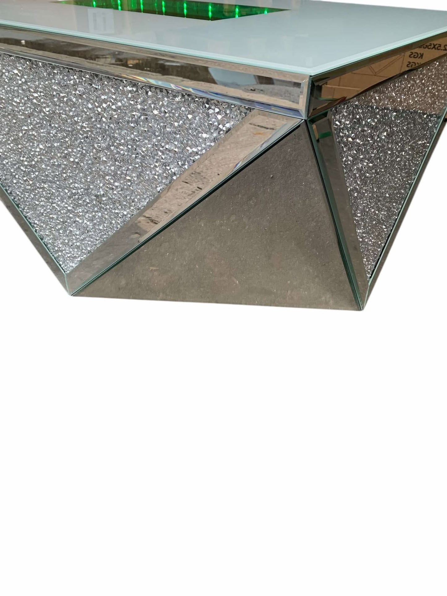Diamond Crush Mirrored Coffee Table with LED lights