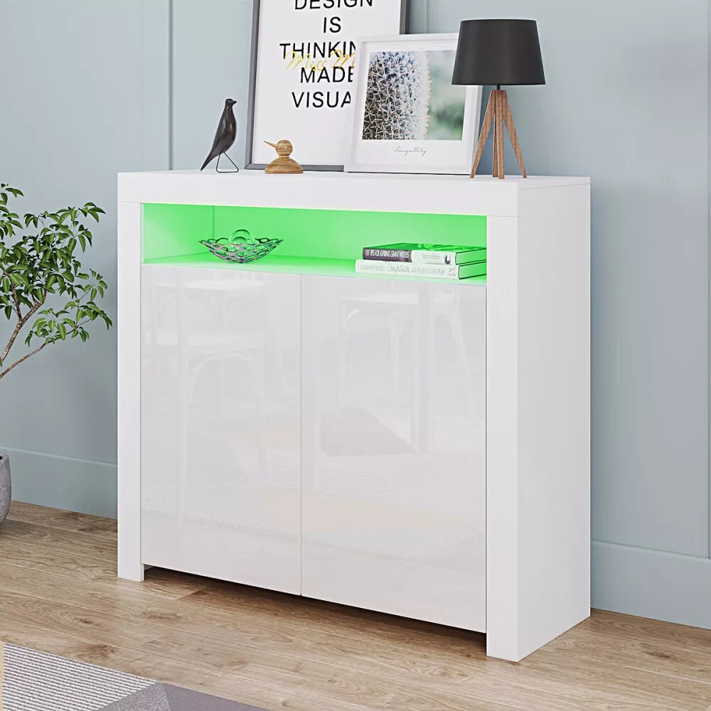 White High Gloss Sideboard, Storage Cabinet Double Doors