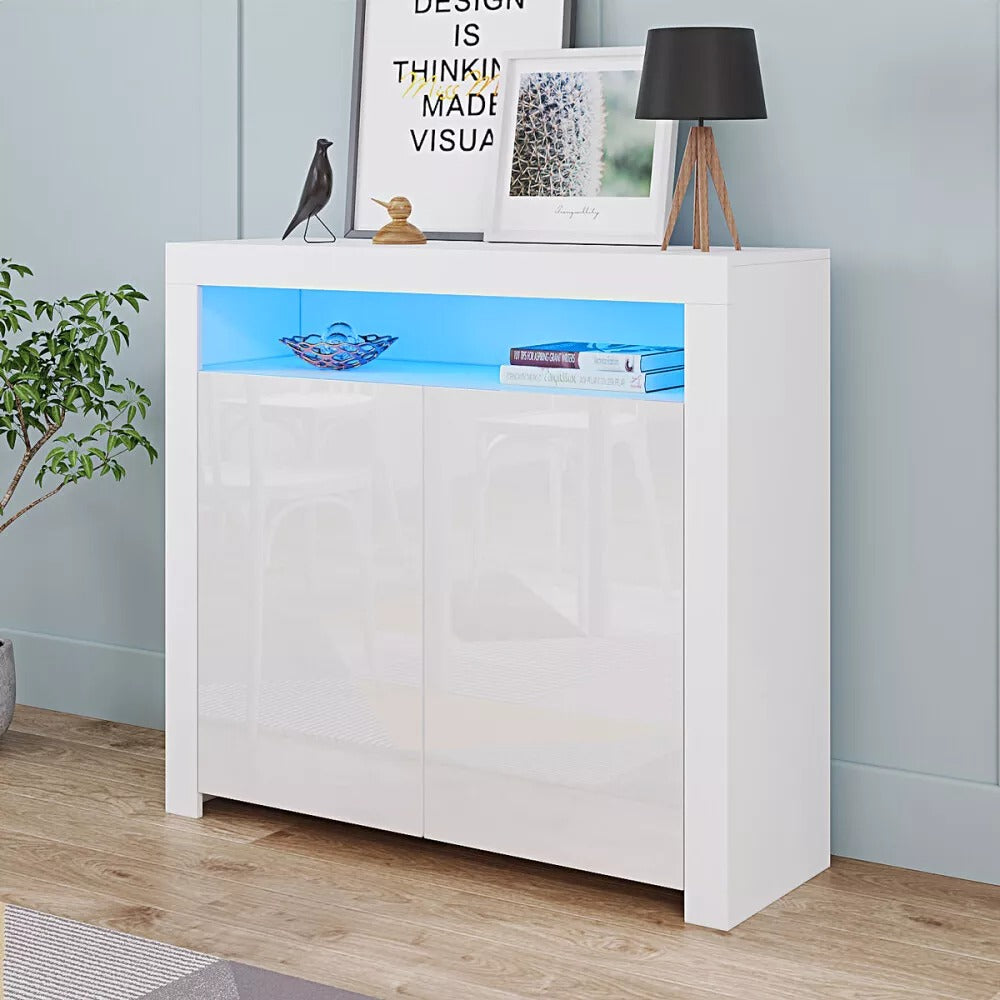 White High Gloss Sideboard, Storage Cabinet Double Doors
