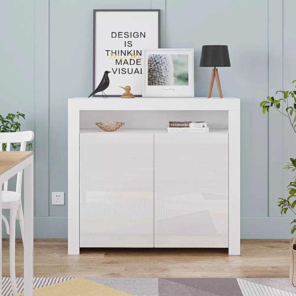 White High Gloss Sideboard, Storage Cabinet Double Doors